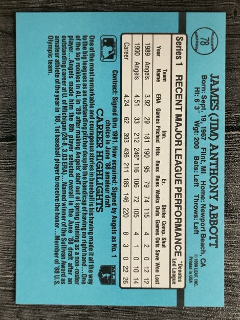 1991 Donruss #78 Jim Abbott