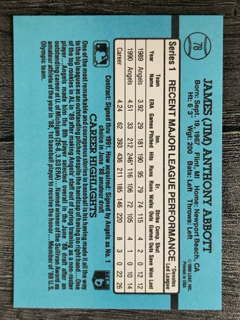 1991 Donruss #78 Jim Abbott