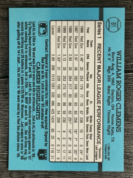 1991 Donruss #81 Roger Clemens