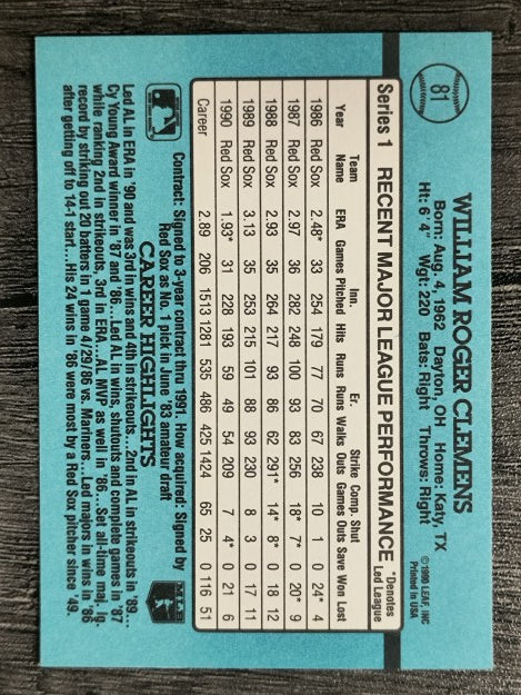 1991 Donruss #81 Roger Clemens