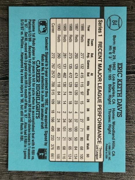 1991 Donruss #84 Eric Davis