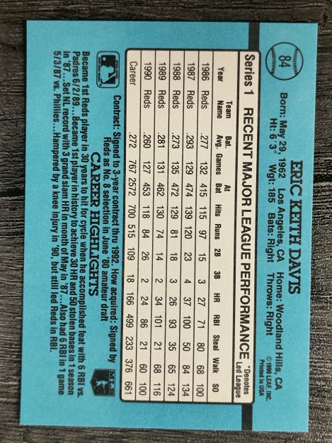 1991 Donruss #84 Eric Davis