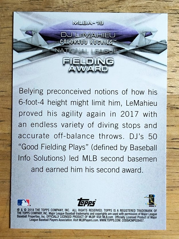 2018 Topps MLB Awards #MLBA19 DJ LeMahieu