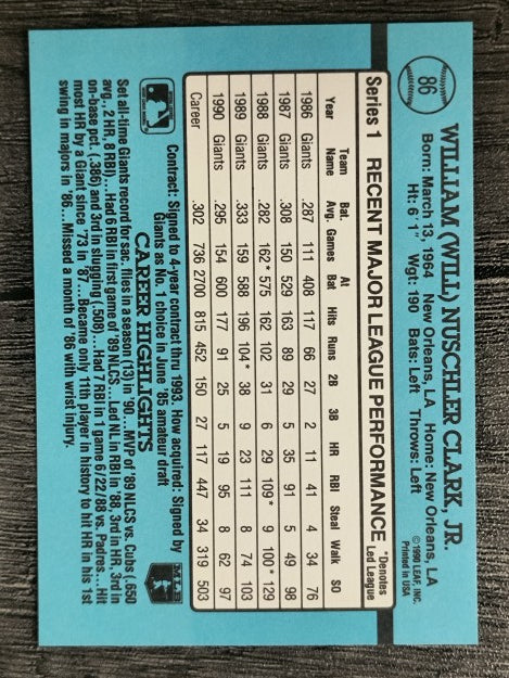 1991 Donruss #86 Will Clark