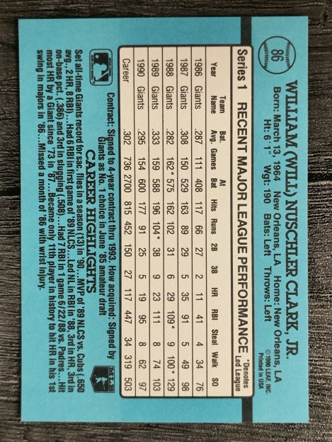 1991 Donruss #86 Will Clark