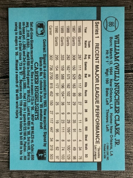 1991 Donruss #86 Will Clark