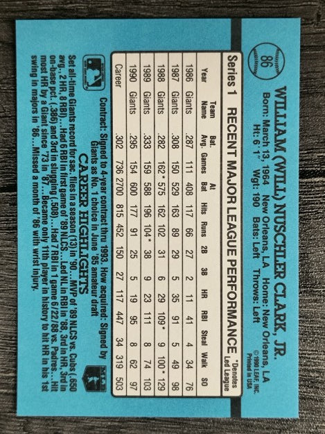 1991 Donruss #86 Will Clark