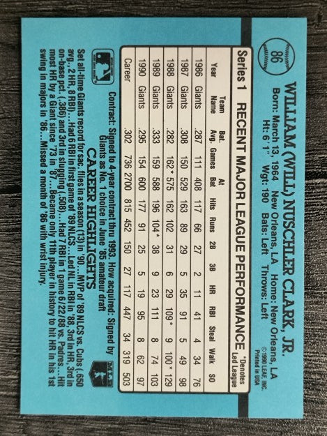 1991 Donruss #86 Will Clark