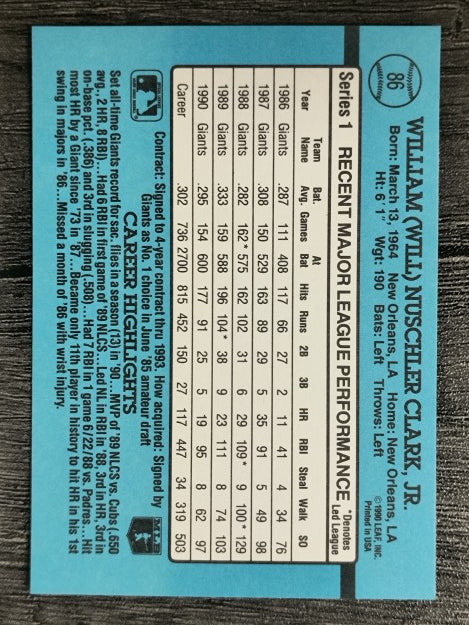 1991 Donruss #86 Will Clark