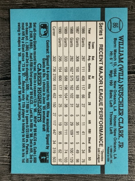 1991 Donruss #86 Will Clark
