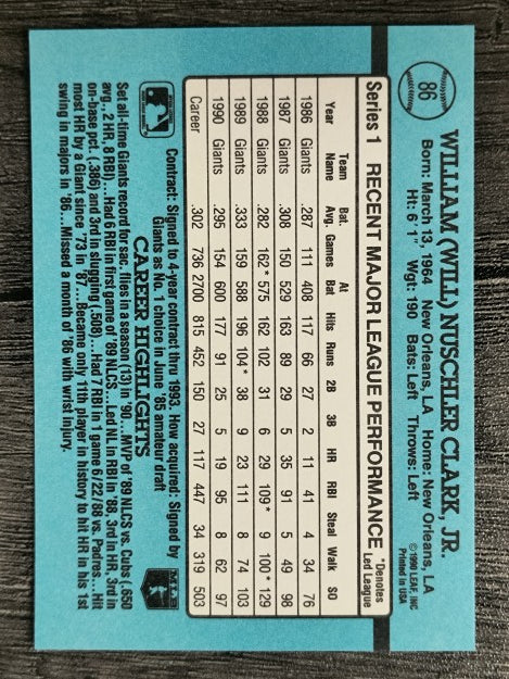 1991 Donruss #86 Will Clark