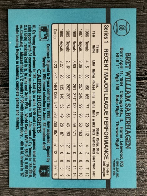 1991 Donruss #88 Bret Saberhagen