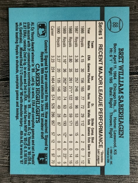 1991 Donruss #88 Bret Saberhagen