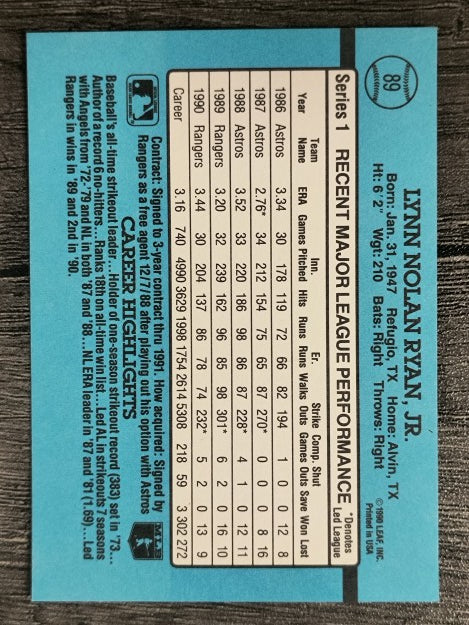 1991 Donruss #89 Nolan Ryan