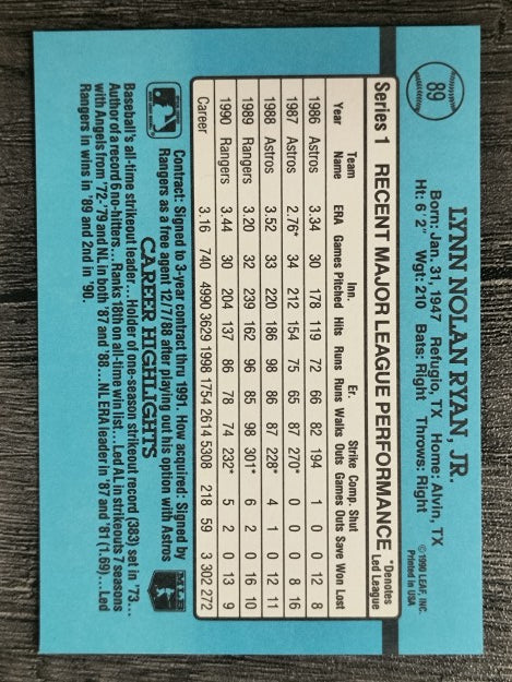 1991 Donruss #89 Nolan Ryan