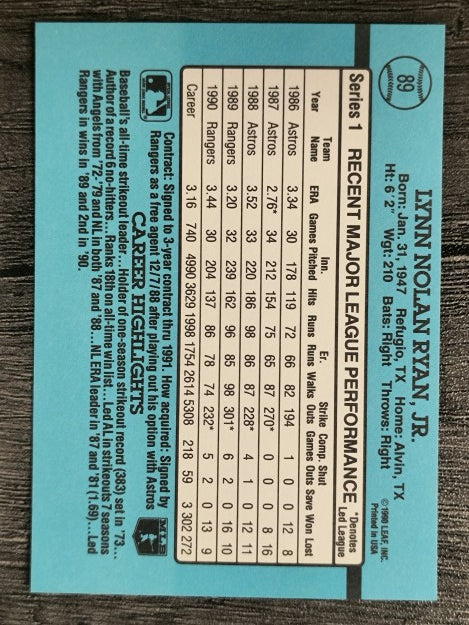 1991 Donruss #89 Nolan Ryan