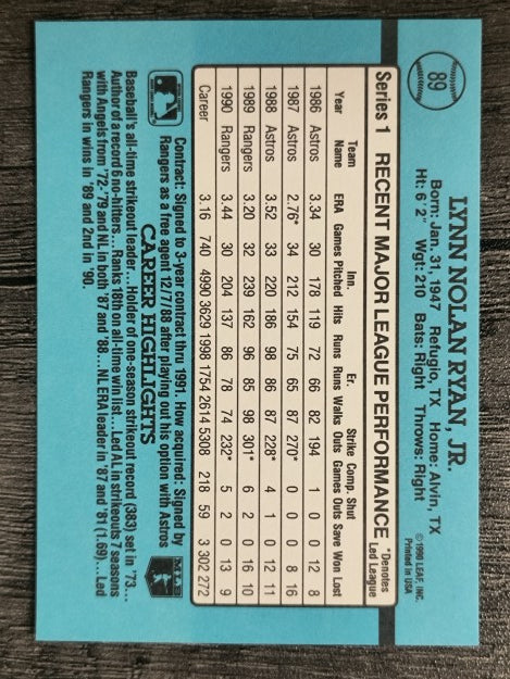 1991 Donruss #89 Nolan Ryan