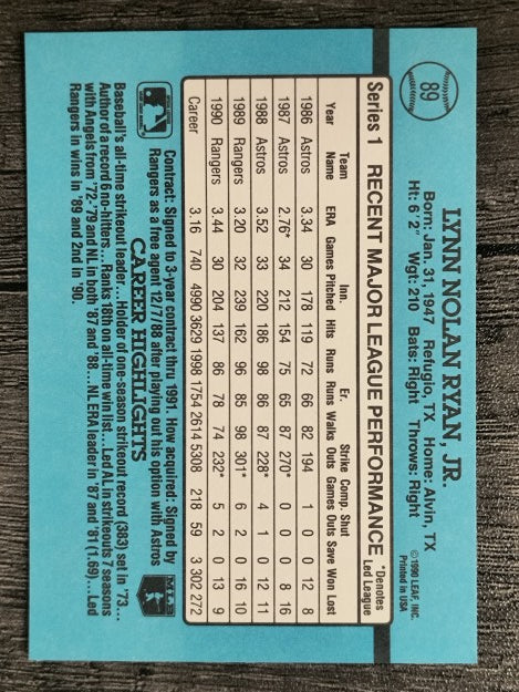 1991 Donruss #89 Nolan Ryan
