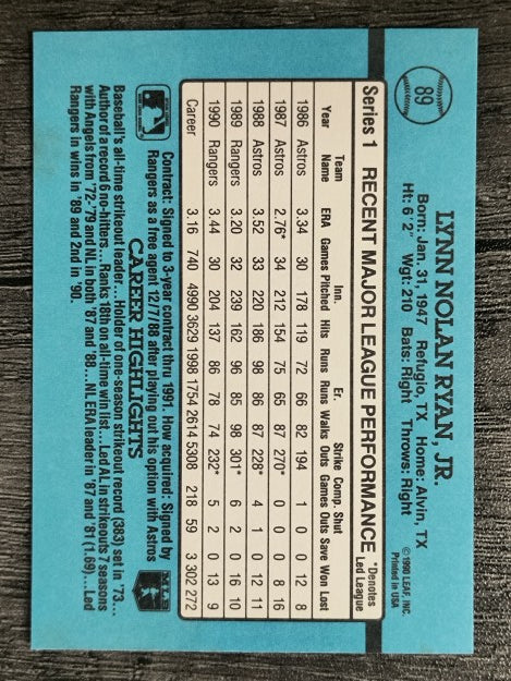 1991 Donruss #89 Nolan Ryan