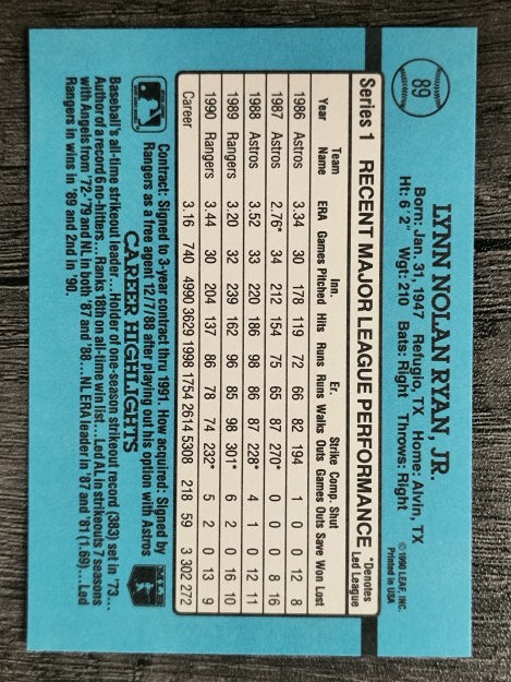 1991 Donruss #89 Nolan Ryan