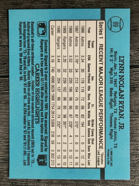 1991 Donruss #89 Nolan Ryan