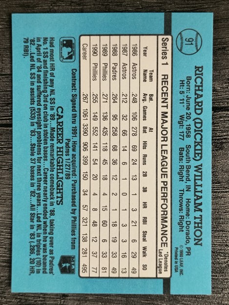 1991 Donruss #91 Dickie Thon