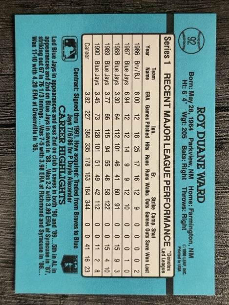 1991 Donruss #92 Duane Ward