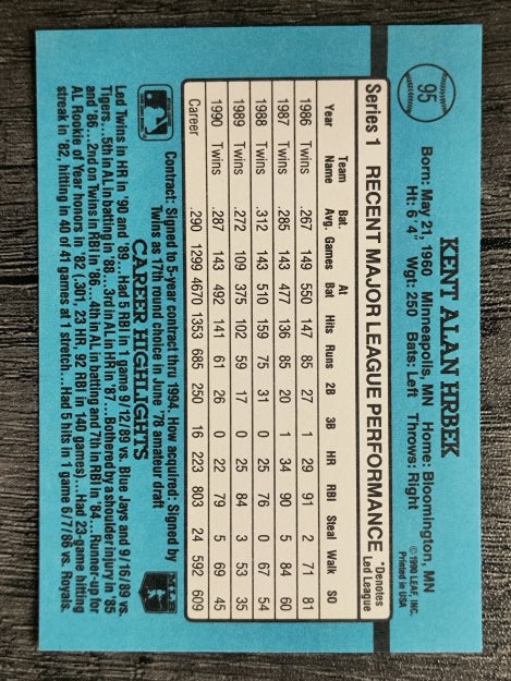1991 Donruss #95 Kent Hrbek