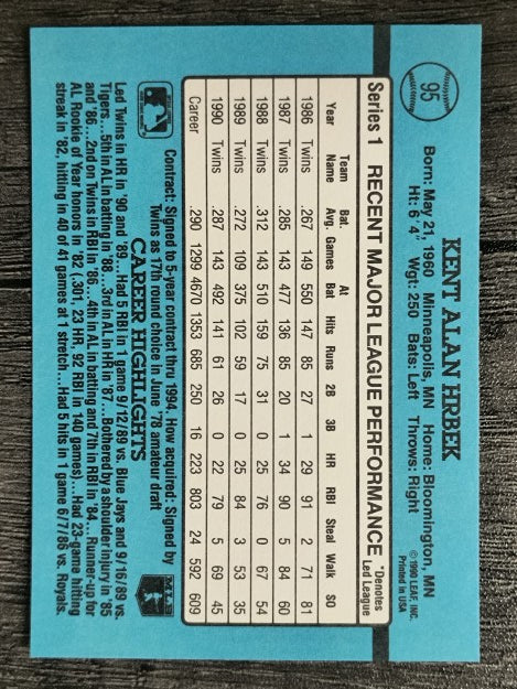 1991 Donruss #95 Kent Hrbek