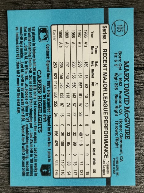 1991 Donruss #105 Mark McGwire