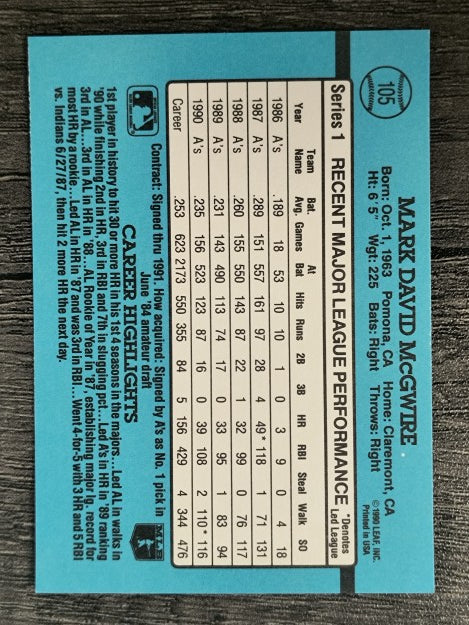 1991 Donruss #105 Mark McGwire