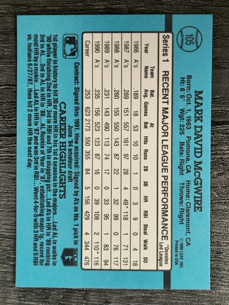 1991 Donruss #105 Mark McGwire