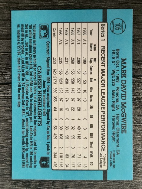 1991 Donruss #105 Mark McGwire