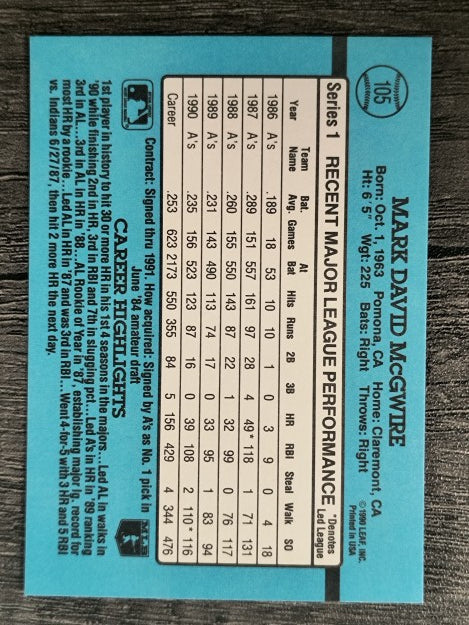 1991 Donruss #105 Mark McGwire