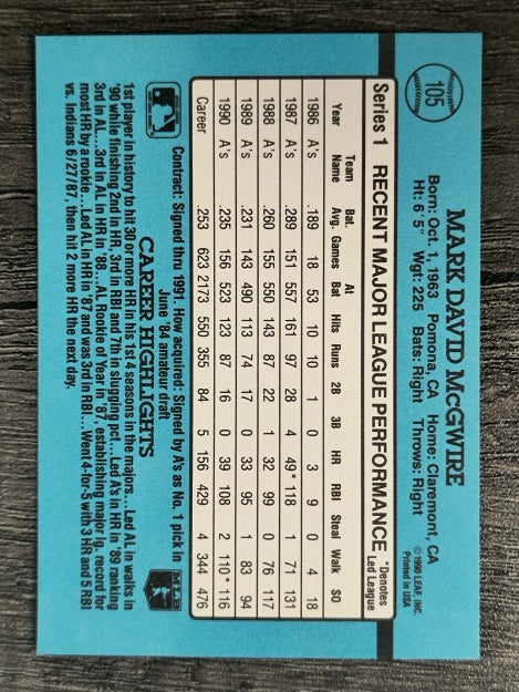 1991 Donruss #105 Mark McGwire