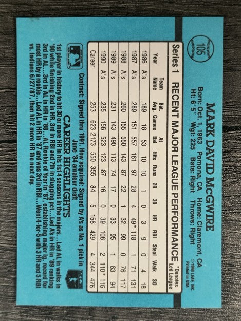 1991 Donruss #105 Mark McGwire