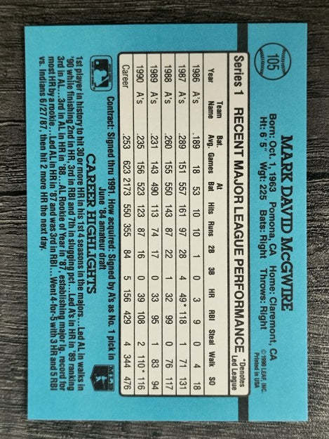 1991 Donruss #105 Mark McGwire
