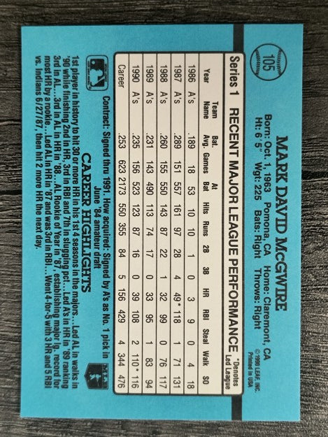 1991 Donruss #105 Mark McGwire