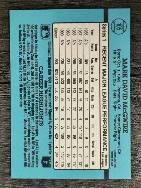 1991 Donruss #105 Mark McGwire