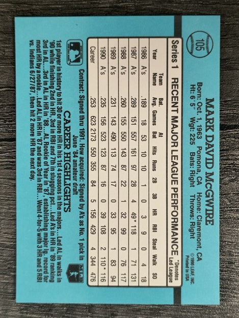 1991 Donruss #105 Mark McGwire