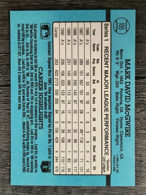 1991 Donruss #105 Mark McGwire