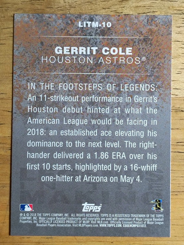 2018 Topps Update Legends in the Making #LITM10 Gerrit Cole