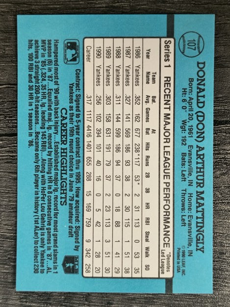 1991 Donruss #107 Don Mattingly