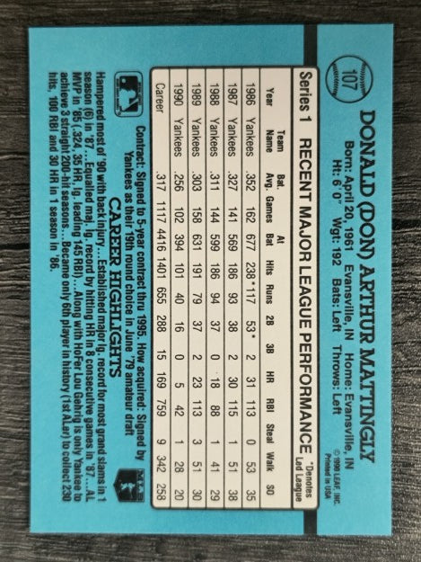 1991 Donruss #107 Don Mattingly