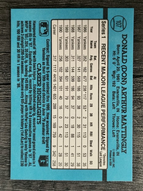 1991 Donruss #107 Don Mattingly