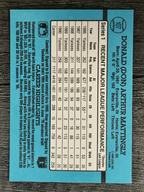 1991 Donruss #107 Don Mattingly