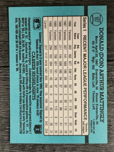 1991 Donruss #107 Don Mattingly
