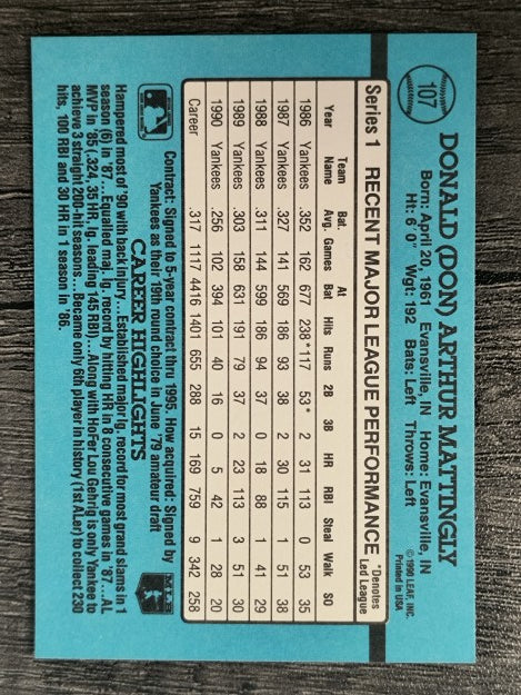 1991 Donruss #107 Don Mattingly