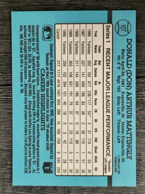 1991 Donruss #107 Don Mattingly