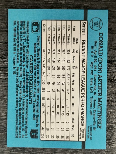 1991 Donruss #107 Don Mattingly